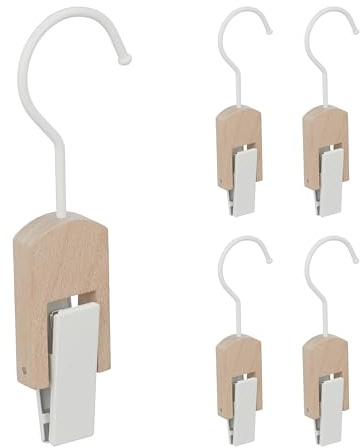Relaxdays Set de 20 Ganchos para Botas, Hierro y Madera, Colgador Pinzas, Clips Engomados, para Percheros, Blanco/Natural