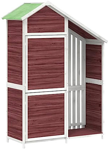 Holz Gerätehaus mit 4 Ablageflächen, Geräteschrank Geräteschuppen Gartenschrank Werkzeugschrank Outdoor-Schrank Gartenbox mit Regendichtes Dach, Mokka 120x53,5x170 cm Massivholz Kiefer
