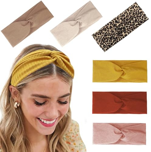 Nayyana® 6 Stück Stirnbänder für Damen, rutschfest, für kurzes Haar, Yoga, Workout, Laufen, Sport, elastische Haarbänder für Damen, Haardreh, Turban, Haarwickel für Mädchen, Farbe 2