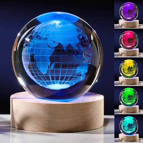 3D-Kugel-Kristallkugel mit farbiger LED-Beleuchtung, Touch-Basis, Erddekoration, Wissenschaft, Astronomie, Geschenke, Sonnensystem, Weltraum, Geschenk, Dekoration