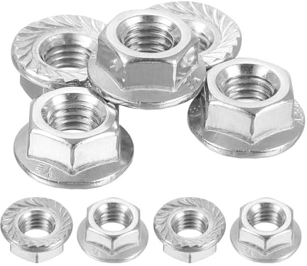 sourcing map Flange Left Hand Nuts, M8x1.25mm 304 Stainless Steel Serrated Flange Left Hand Reverse Nuts for Assembling and Fastening, Silver 5pcs