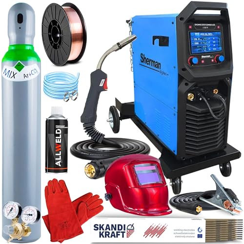 Sherman DIGIMIG 250 COMBO LCD - Soldador Inverter Profesional 250A 400V - Sinergia - MIG/MAG, MMA, TIG - Regulación de Inductividad - Alimentador de Hilo de 4 Rodillos y Función Fan Stop - Set ProPlus