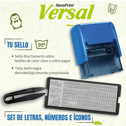 STAMPRINT VERSAL | Sello Ropa | Marcador Ropa Adulto y Niños | Resistente Lavados | Personaliza tu Sello | Tinta Negra | Guarderia, Colegio, Campamento y Residencias