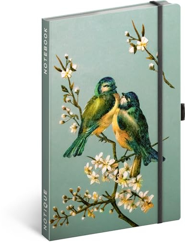 NOTIQUE Notizbuch Gepunktet mit Gummiband 13x21cm A5 - Artisanale Vögel | Designer Hardcover Notebook Dotted und Notizblock eignen sich als Notizheft, Journal oder Tagebuch für Erwachsene, Damen.