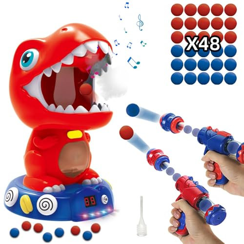 HIULLEN Movable Dinosaur Shooting Toy, Dinosaur Shooting Toy with 48 Foam Balls LED Score Record, Electronic Target Practice Toy for Halloween Christmas Birthday Gift