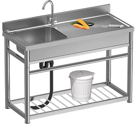 Fregadero de garaje Fregadero independiente de acero inoxidable con banco de trabajo, Fregadero comercial para restaurante, Fregadero grande de un solo tazón, Fregadero para exteriores, Fregadero