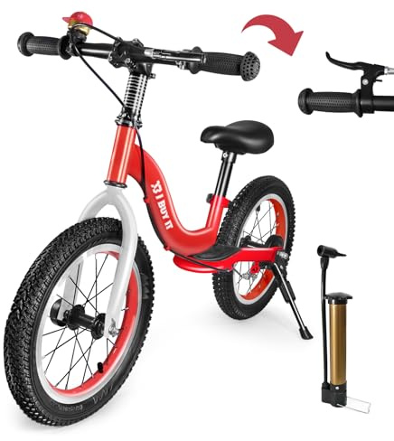 I BUY IT 14/16 Zoll Laufrad ab 3 4 5 6 7 Jahre Jungen Mädchen, Verstellbares Kinder Laufräder mit Bremse & Ständer, Kinderlaufrad ohne Pedale mit Luftreifen & Fußstütze | Verstellbares Kinder Laufräder fur Jungen Mädchen, Kinderlaufrad ohne Pedale mit Luftreifen & Fußstütze