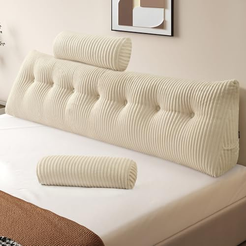 Z-hom Bücherkissen, Keilkissen, Lesekissen Für Bett Und Sofa, Cozy Rückenkissen, Praktisches Seitenfach, Removable Cover, Mit Rundem Kopfkissen (Cream, 200 * 50 * 20cm)