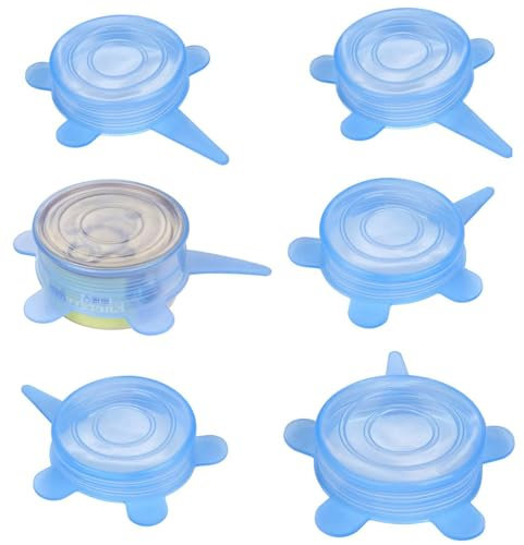 6 Pack Pet Food Can Cover 1 Fit All Universal Stretchable Silicone Cat Can Lids for Dogs and Cats Canned Food Covers, tin lids for dog food,can covers for tins,plastic lids for tin cans,Blue