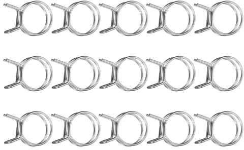 sourcing map 15Pcs 26mm/1.02inch Inner Dia Double Wire Spring Hose Clamp, Stainless Steel Adjustable Spring Clips for Hose Fuel Line Silicone Tube Water Pipe Air Pipe