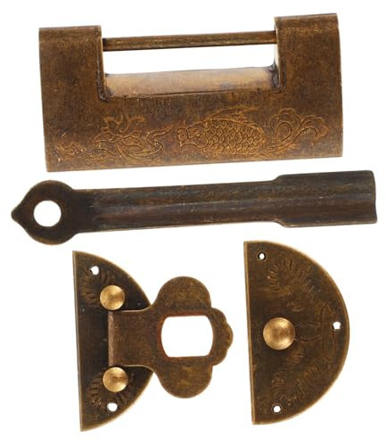 BELLIFFY 1set Vintage Hasp Buckle Jewelry Box Lock Brass Latch Plate Antique Design for Retro Furniture and Secure Hardware for Cabinets and Boxes