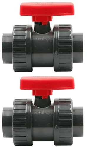 HAF 2X PVC 2 Wege Kugelhahn Roter Griff mit 63mm x 63mm | Klebemuffe x Klebemuffe | Absperrhahn aus grauem PVC-U | PN16 für Poolfitting, Pool, Schwimmbad, Poolverrohrung, Druckleitung, Rohrleitung