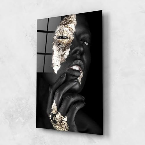 ARTHUB® Moderne impression sur verre 50x70 cm, 4mm verre trempé | Tableau en verre salon et chambre, Décoration murale moderne, Décoration intérieure, femmes, Golden Posture
