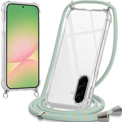 Oelrstfe handyband Hülle mit Band für Samsung Galaxy A56, Handyband zum Umhängen Handy Umhängeband Transparent TPU Stoßfest Silikon Handyhülle mit Kette für Samsung Galaxy A56, Grün