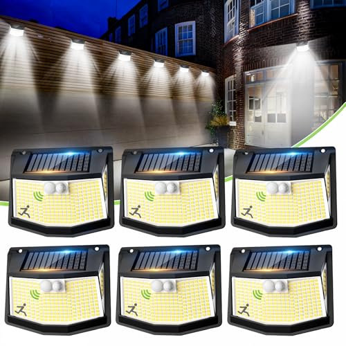 Luci LED Solare Esterno Giardino - 248 LED Luce Esterne con Pannello Solari con Sensore da Movimento 3 Modos 270° Illuminazione Lampada Solare da Esterni IP65 Impermeabile per Parete Garage 6 Pezzi