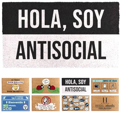 TIENDA EURASIA - Felpudo Entrada Casa | Diseños Originales y Divertidos | para Exterior | Rectangular | Material de Fibra de Coco y Base de Goma Antideslizante | Medida 40 x 70 cm (Antisocial)