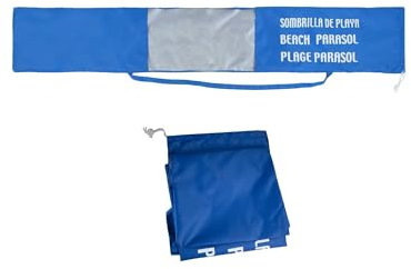 Custodia parasole da spiaggia 142 x 25 cm, con manico e chiusura regolabile, finestra trasparente, impermeabile e resistente, per ombrelloni fino a 240 cm, borsa per il trasporto giardino (blu, 142 cm
