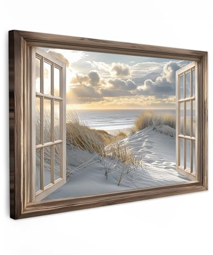 MuchoWow© Leinwand Bilder Groß XXL Wanddeko Wohnzimmer Aesthetic Room Decor | 120x80 cm - Deko Zimmer Wandbilder Modern Bild auf Anblick - Strand - Dünen - Meer - Natur