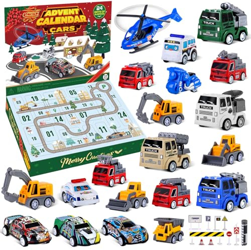 Quanquer Pull Back Cars Advent Calendar 2025 for Kids Boy - 24 Days Toy Cars Advent Calendar 2025 - Count-down Calendar Cars Set for Toddlers Christmas' Gifts