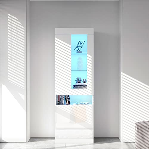 LINKHOO Vitrine avec éclairage LED 16 Couleurs Vitrine étagère Debout avec 2 Portes et 5 étagères Meuble de Salon Blanche éléments Muraux de Salon Armoires LED Buffet étagère Haute Bibliothèque