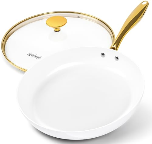 MICHELANGELO Ceramic Frying Pan 30 cm, Induction Pan Nonstick | Ceramic Coating For Food Release, Glass Lid, Low Oil Cooking And Easy Cleaning,Ideal For Family Meals And Generous Portions