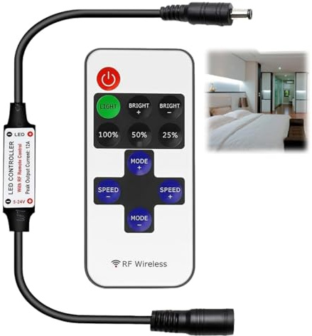 RF Wireless Remote Control LED Light Controller,Dimmer Switch for 5-24V DC Single Color 3528 5050 2835 5630 LED Strip Lights,for Cabinet Shelf Wardrobe Cupboard Lighting,Remote Control Light Switch