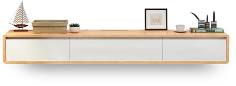 Mobile TV galleggiante in legno massello, console multimediale a parete con ante e cassetti, facile da montare, design moderno per soggiorno e camera da letto, grigio e bianco, 120 x 24 x 20 cm