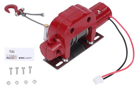 CHICIRIS Treuil de Voiture RC en Alliage, Conception Très Réaliste, Construction Entièrement Métallique, Libération de Corde Authentique, Ajustement à L'échelle 1/10, pour Accessoires RC (Rouge)