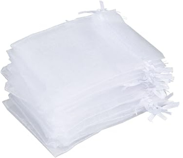 HUVZOR 100Pcs Sacchetti Organza 7x9 cm Bianco,Sacchetti Portaconfetti in Organza per Bomboniere Matrimonio, Bustine Trasparenti per Confetti e Sacchettini Regalo Piccoli
