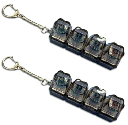 2 Pcs Light Up Keyboard Fidge, Portable 4-Button Fidget Keychain Keyboard with Black Flower-shaped Keycaps for Office, School, Travel, Fashionable Stress Relief Toys for Adults and Kids