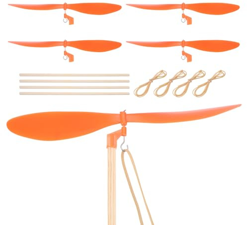 sourcing map Plastic Propeller, Propeller Props Blade with 12 Wood Rod Rubber Band Helicopter Kit 7 Fold Resistant for STEM Activities Powered Airplanes DIY Science(Orange, Pack of 5)