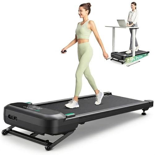 UREVO Automatische Steigung Walking Pad Mit KI-App, Laufband Schreibtisch | Leises Laufband mit bürstenlosem Motor für Wohnungen, kleine Räume und Homeoffice, 12-Punkt-Stoßdämpfung & virtuelles Wandern