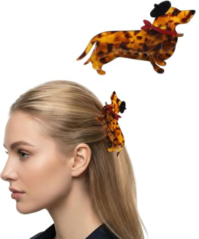 KACZUS Pinces À Cheveux Teckel, 1 Pièce, Barrette Crocodile Sûre Pour Maintien Solide, Accessoire Capillaire Léger Et Anti-Casse, Cadeau Original Pour Amoureux Du Chien et Fête