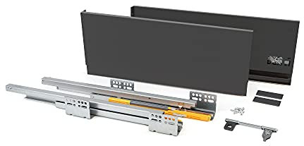 Emuca - Kit système tiroir pour Cuisine ou Salle de Bain avec coulisses à Extraction Total et Fermeture amortie, Hauteur 185mm et Profondeur 450mm, Gris Anthracite