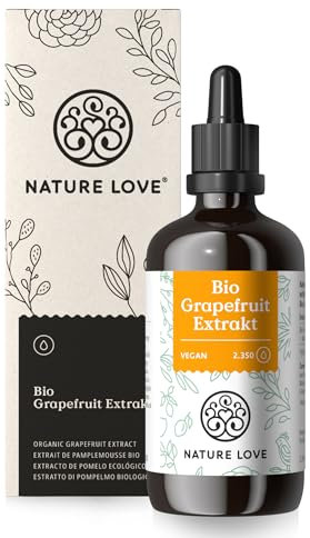 NATURE LOVE® Bio Grapefruitextrakt - 1200mg Bioflavonoide / 100ml - Laborgeprüft und Bio zertifiziert - Grapefruit Extrakt aus Kern und Schale - Hochdosiert, vegan und in Deutschland produziert