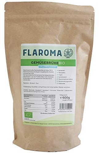 Gemüsebrühe BIO mit weniger Salz 600g - 30L, ohne Geschmacksverstärker, Glutamat, Hefeextrakt, glutenfrei, laktosefrei, vegan - Flaroma