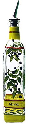 Containly handmålad glas oliva gren olja/vinäger glasflaska för kök, 236 ml olivolja dispenser med rostfritt stål pip för enkel hällning