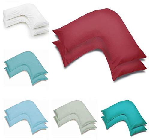 2 Pack Poly-Cotton Plain Dyed V Shaped Pillow Cases Covers - Orthopedic Pregnancy Maternity Back & Neck Support Nursing V Pillowcase Pair (Wine)