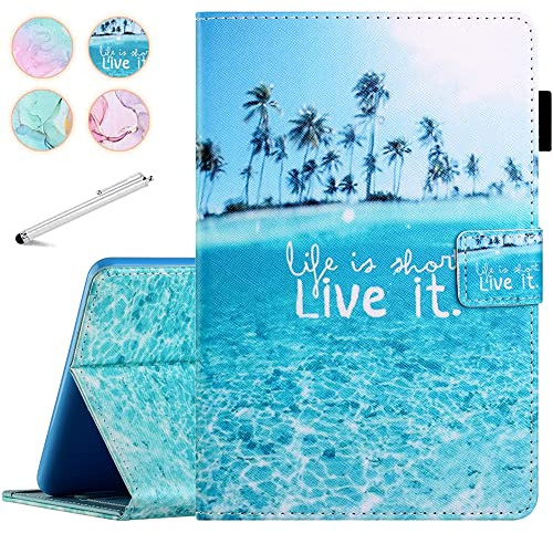 Fancity Case For Kindle Fire HD 10 & 10 Plus 13th/11th Generation 2023/2021 | Durable PU Leather Stand Cover for Fire HD 10/10 Plus with Smart Auto Wake/Sleep, Pencil Holder Card Slot, Beach