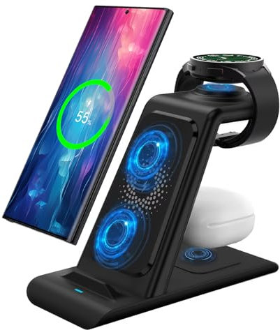 SPGUARD 3 in 1 Drahtloses Ladegerät kompatibel mit Galaxy Watch 8 40mm 44mm/8 Classic 46mm/Ultra (2025) 47mm/7/6/5,für Galaxy S25 Edge/Ultra/S25+/S25/Z Flip 7/FE/Z Fold 7,für Galaxy Buds 3 Pro/2