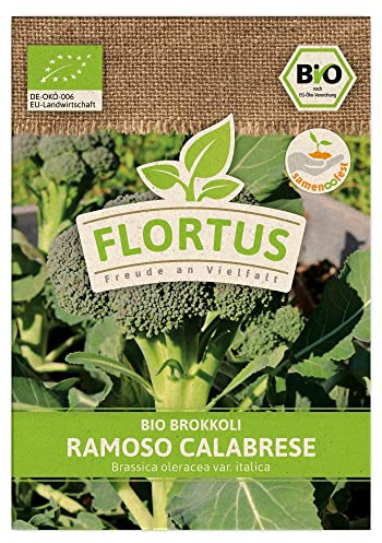 FLORTUS BIO Brokkoli Ramoso Calabrese | Gemüsesamen | Kohlsamen | Brokkolisamen | Samen zur Anzucht für Garten, Balkon, Küche & Fensterbank