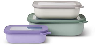 Mepal Multischüssel-Set Cirqula rechteckig 3-teilig (500+1000+2000 ml) Assorti – Schüsselset – Frischhaltedosen – Vorratsdosen – stapelbar – spülmaschinenfest