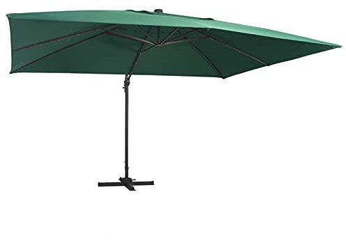 TANZEM Ampelschirm mit Leuchten und Alu-Mast, Balkon Sonnenschirm, Marktschirm, Garten, Balkon Schirm, Sonnen Schirme, Balkonschirm, 400x300 cm Grün