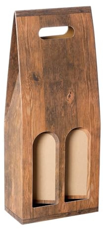 Flaschen-Tragekarton Vintage Wellpappe für zwei 0,75 l Flasche 18,3x9x44,5cm, 50 Stück