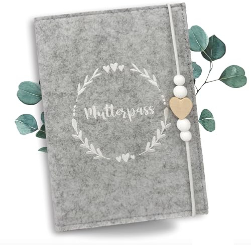 Minilino Funda para pasaporte de maternidad de fieltro de alta calidad, palo sobre fieltro, regalo de embarazo (funda para pasaporte de madre, color gris