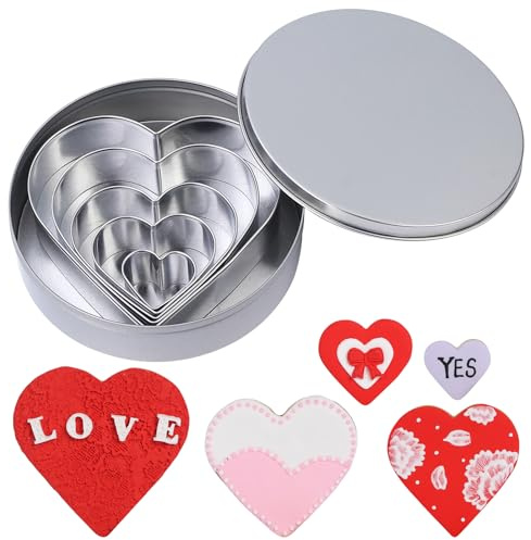 5-Piece Stainless Steel Heart Cookie Cutter Set - Valentine's Day, Birthday, Wedding Baking Tools (5 Sizes: 1.18 to 4.21) - Dishwasher Safe with Gift Box