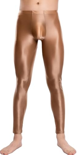 AIEOE Hommes Pantalon de Compression Translucide Legging Huileux Brillant Collants Clubwear Élastique Mince Cuissards Pantalon L