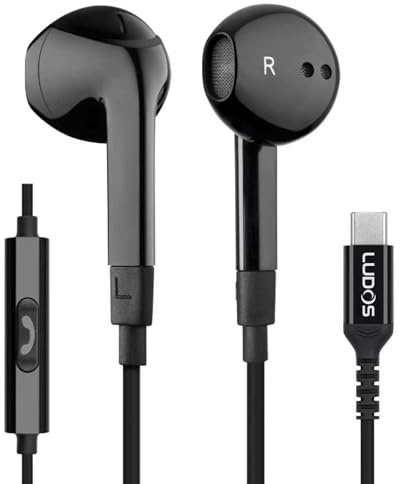 Ludos FEROX Auriculares USB C con Micrófono, Garantía de 5 años, Auriculares Tipo C con Cable para iPhone 17 16 15 Pro MAX Plus Samsung Galaxy S24 S23 S22 Ultra S21 FE S20 A53 A54, iPad Pro Air