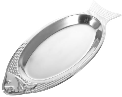 Cabilock Fish Shaped Steamed Fish Plate with Magnetic Base Stainless Steel Serving Tray 15.74 Inch Mirror Finish for Kitchen Dining and Entertaining