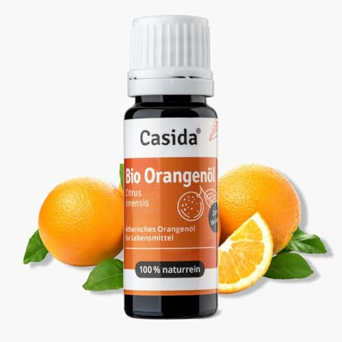 Casida Bio Orangenöl Bio zum Einnehmen - Lebensmittelqualität -100% reines ätherisches Öl - aus kontrolliert biologischem Anbau - vegan - ohne Zusatzstoffe - Diffuser & Aromatisierung - 10ml